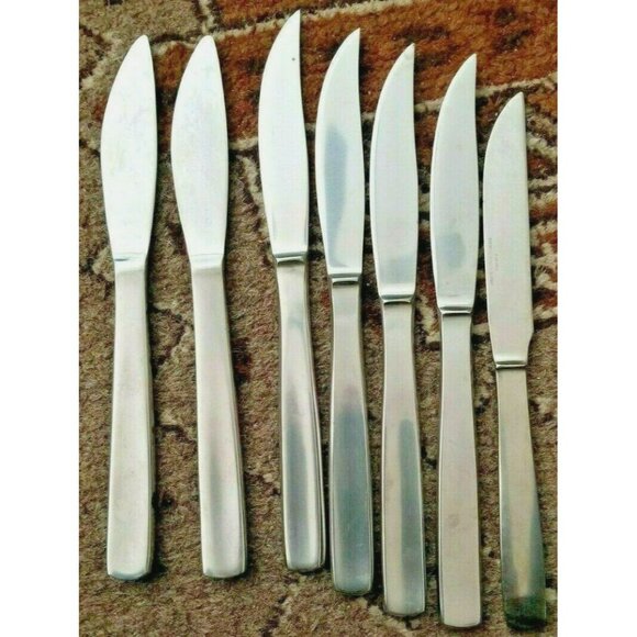 Vintage Gense Stainless Steel Table Knives Dinner Set of 5 + 2 SA26 - Picture 2 of 4